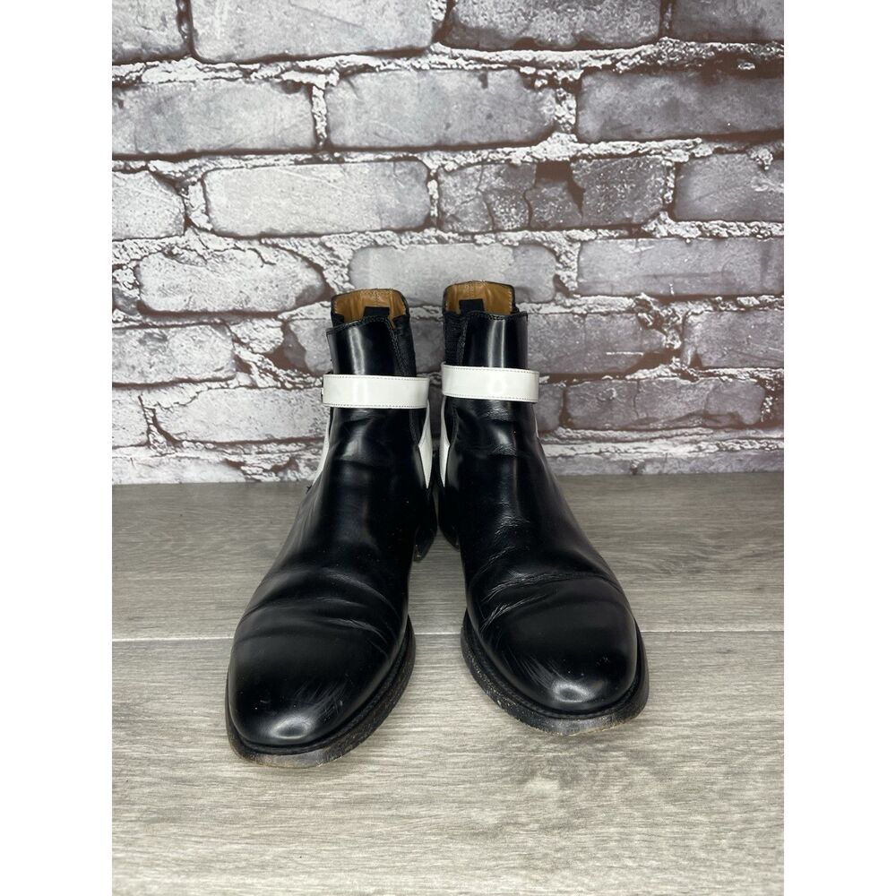 BALENCIAGA BLACK WHITE POLISH CALFSKIN CHELSEA BUCKLE ANKLE BOOTS Women 37EU/6.5 - Picture 14 of 16